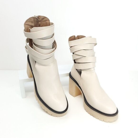 Free People Jesse Cutout Heeled Boots Leather Lugged Sole Ankle Boots Size 39 - Picture 5 of 13